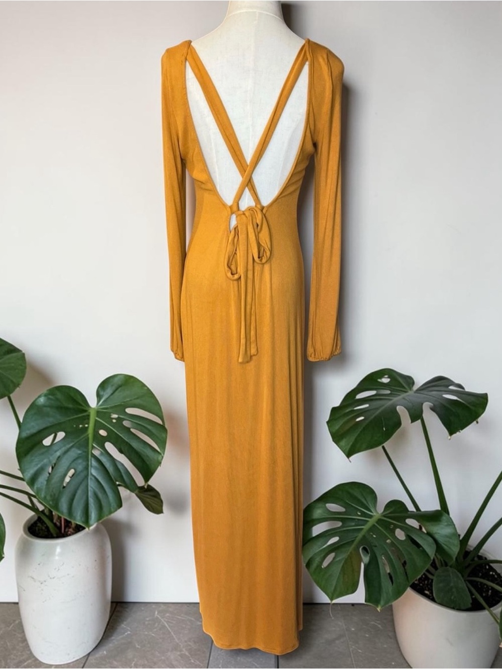 Free People Beach Luna Maxi Dress XS Mustard Open Back Boho